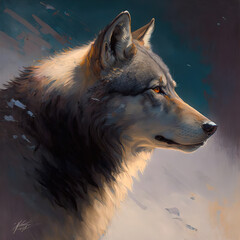 Wolf portrait, digital painting