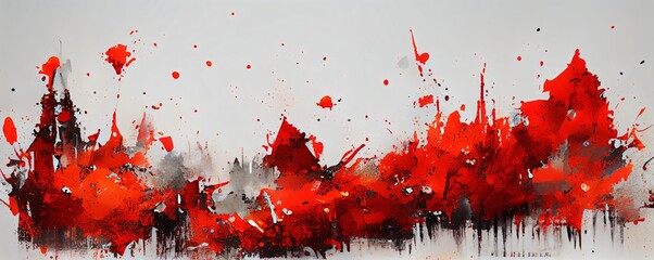 beautiful vivid paint splatter background texture, red color, banner, header, generative ai