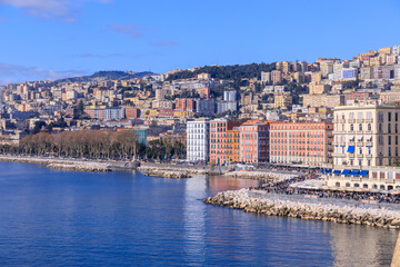 Obraz premium Cityscape of Naples waterfront from The Castel dell'Ovo in Italy.