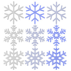 Fototapeta premium Snowflakes in different colors. 3D illustration.