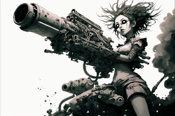 anime style girl with big gun