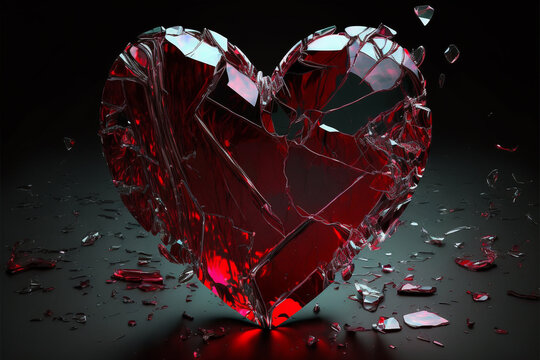 A glass heart shattered in pieces