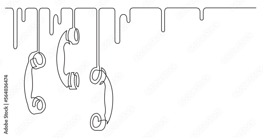 Poster continuous line drawing vector illustration with fully editable stroke of three hanging phone receiv