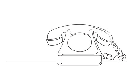 continuous line drawing vector illustration with FULLY EDITABLE STROKE of retro telephone with copy space