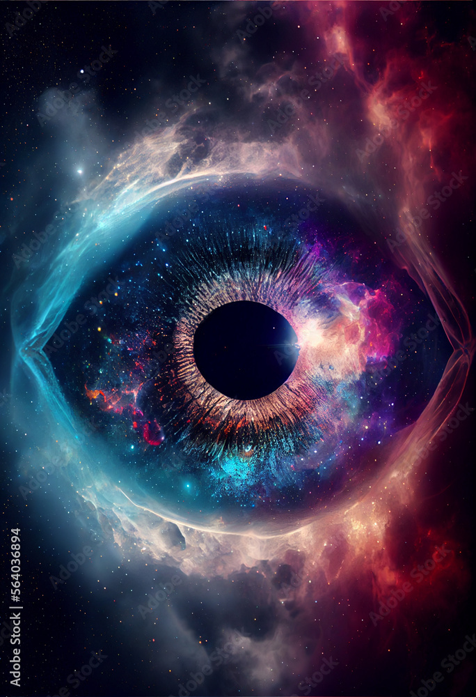 Aufkleber Close up Abstract eye concept looking on a nebula dust in infinite space background 