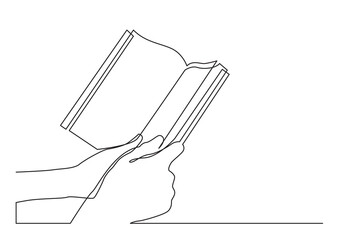 Fototapeta na wymiar continuous line drawing vector illustration with FULLY EDITABLE STROKE of two hands holding book