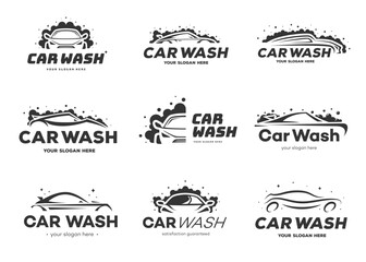 Car wash logotype vector set black color flat style isolated on white background for banner design, service company vector 10 eps
