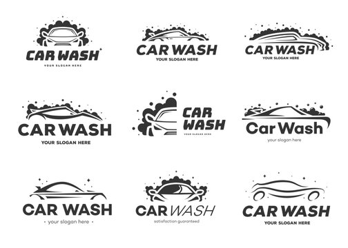 Car wash logotype vector set black color flat style isolated on white background for banner design, service company vector 10 eps