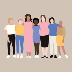 Group of different women on grey background
