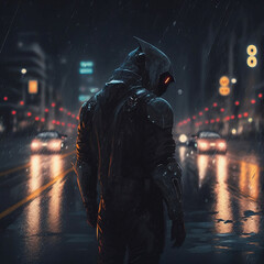 A CYBORG STANDING IN RAIN WALLPAPER