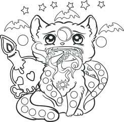 pastel goth coloring page with creepy kawaii