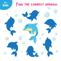 Mini game for children. find the correct shadow for the dolphin. learning, fun