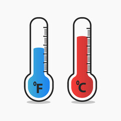 set of thermometers farenheit & celcius indicator cartoon vector