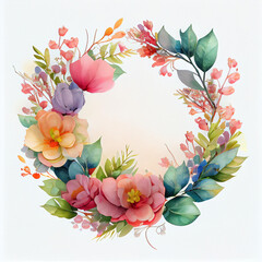 Aquarelle painting art. Generative Ai illustration background with flowers