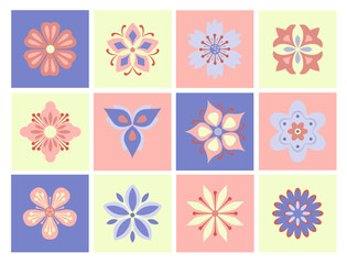 Floral retro seamless pattern in pastel colors. Vector tile, mosaic in vintage style. Decorative design element for printing or interior.