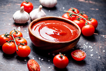 Tomato sauce with spices and garlic. 