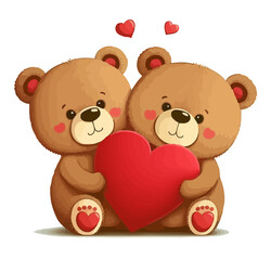 A cute bear is holding a red heart. Valentine's postcard