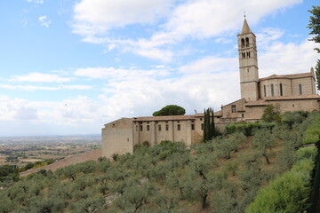 Fototapeta na wymiar View to Basilica Santa Chiara in Assisi, Umbria Italy