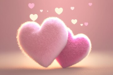 Fototapeta premium Two pastel pink hearts generative AI