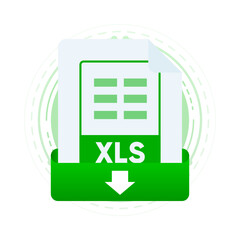 Download XLS file with label on laptop screen. Downloading document concept. View, read, download XLS file on laptops and mobile devices. Vector illustration.