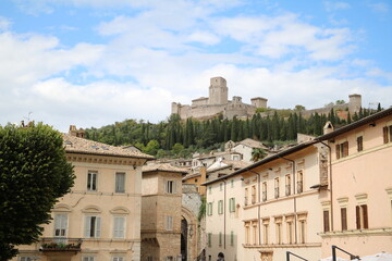 Fototapeta premium View from old town Assisi to Rocca Maggiore, Umbria Italy