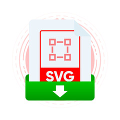 Download SVG file with label on laptop screen. Downloading document concept. View, read, download SVG file on laptops and mobile devices. Vector illustration.