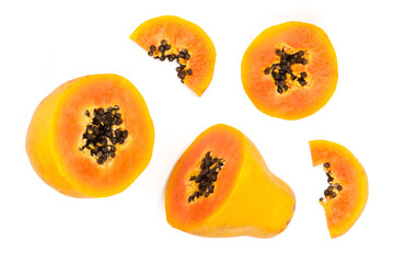 half of ripe papaya isolated on a white background. Top view. Flat lay