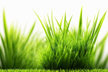 Fototapeta premium Closeup of a fresh and bright green spring grass on white background. Abstract natural background of green grass. Generative AI