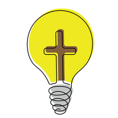 Christian Cross and light bulb in linear in color