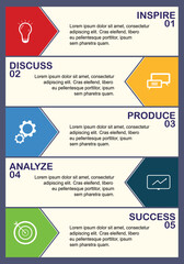 Business infographic of 5 consecutive steps to implement a successful project. Template with place for text. Cut-off and tear-off coupons
