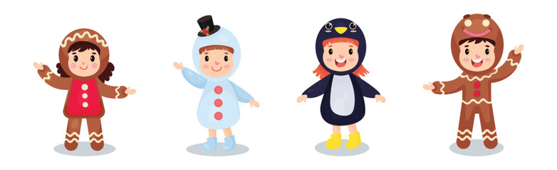 Cute Kids Character Wearing Christmas Costume Vector Set