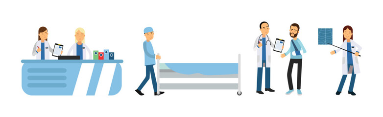 Medical Staff and Patient in Hospital Vector Set