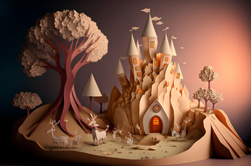 children's fantasy landscape in papercraft