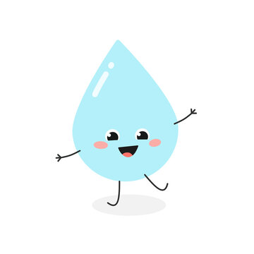 Funny cheerful cartoon water drop character