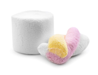 Fototapeta na wymiar Tasty marshmallows isolated on white background