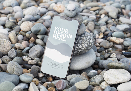 Modern Smartphone mockup on the rocks on the sea
