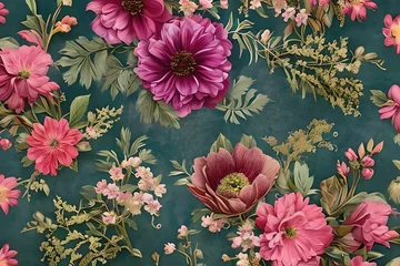 Schilderijen op glas A beautiful fantasy vintage wallpaper with a botanical flower bunch. Generative AI © Pixel Matrix
