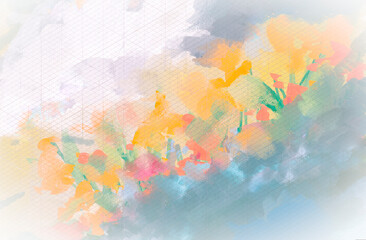 Naklejka na ściany i meble Impressionistic Cheerful Floral on a Hillside - Digital Painting/Illustration/Art/Artwork Background or Backdrop, or Wallpaper