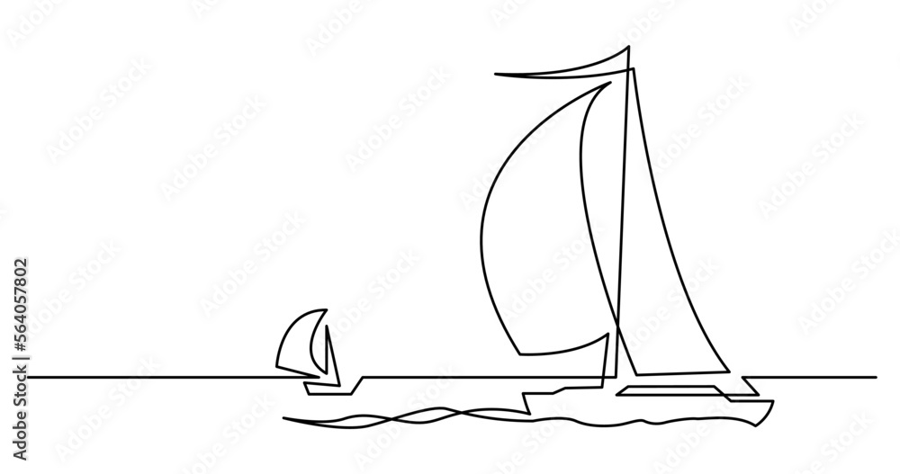 Poster continuous line drawing vector illustration with fully editable stroke of two beautiful sailboats sa