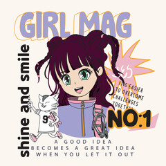 cute anime girl illustration, girl magazine cover