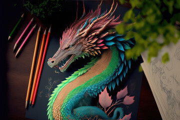 Dragon's Color: A multiple Coloring Pen for Intricate Dragon Illustrations. Generative AI
