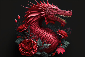 Dragon's Origami: A Chinese Craft of Colorful Flower Dragon. Generative AI