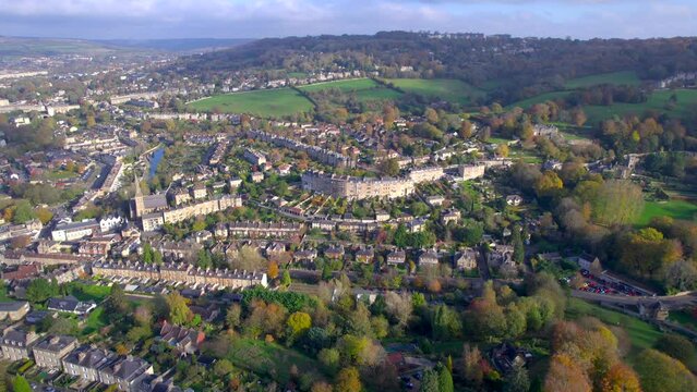 Amazing aerial view of Bath, in the residential area, near Royal Victoria Park