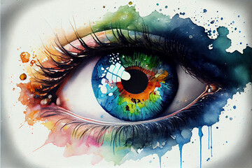 Colorful eye, Conceptual abstract picture of the eye. Oil painting in colorful colors. Conceptual abstract closeup