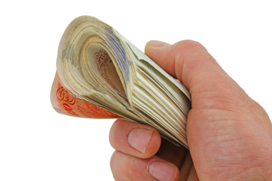 Male hand holding a bundle of sterling notes, transparent png	 - Powered by Adobe