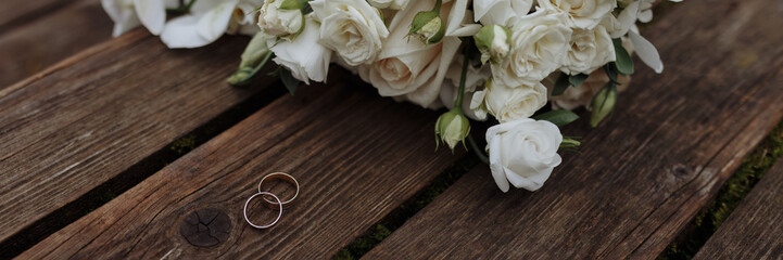 Banner wedding bouquet of white roses