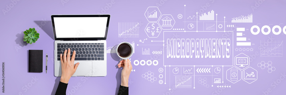 Aufkleber Micropayments theme with person using laptop computer
