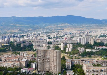 Naklejka premium Panoramic view of prefabricated housing estate built during communist regime. Tbilisi, Georgia.