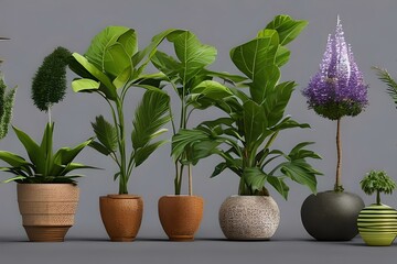 A collection of beautiful plants in ceramic pots. Generative AI