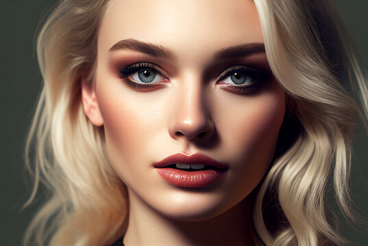 Portrait of young beautiful blonde woman. Digitally AI generated image.
